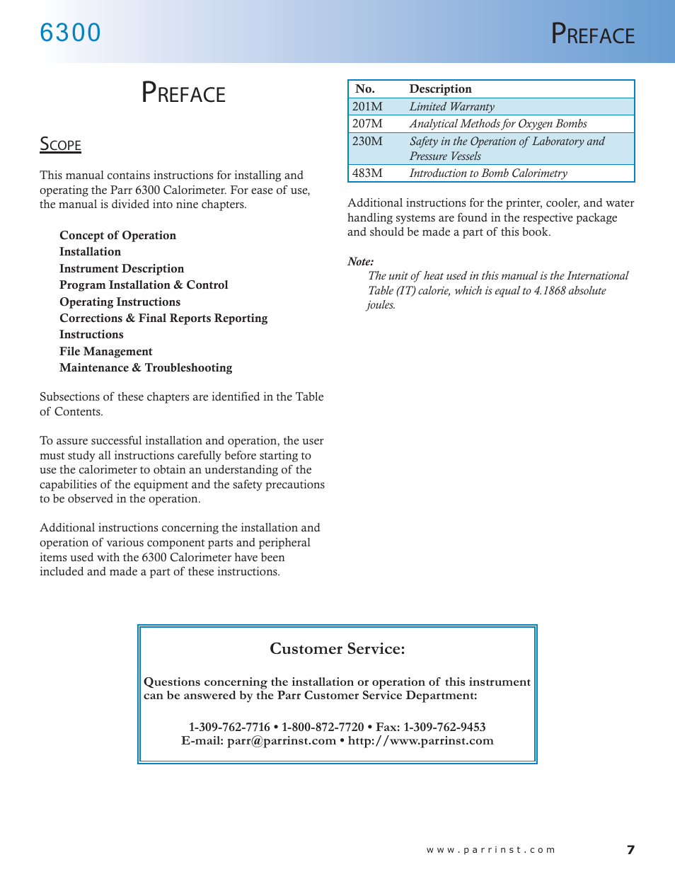 Reface, Scope — 7 | Parr Instrument 6300 User Manual | Page 7 / 130