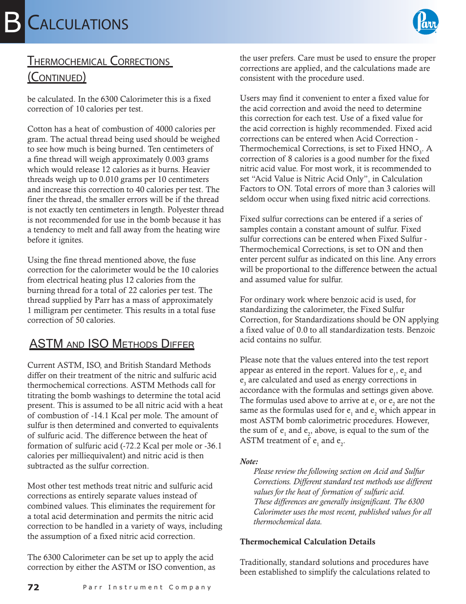 Alculations, Astm, Iso m | Parr Instrument 6300 User Manual | Page 72 / 130