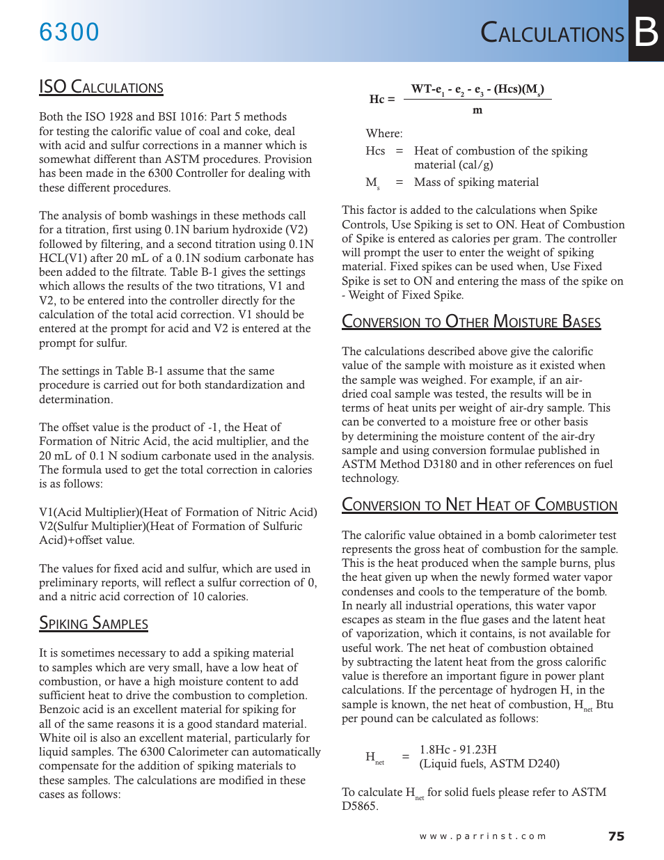 Alculations, Iso c | Parr Instrument 6300 User Manual | Page 75 / 130