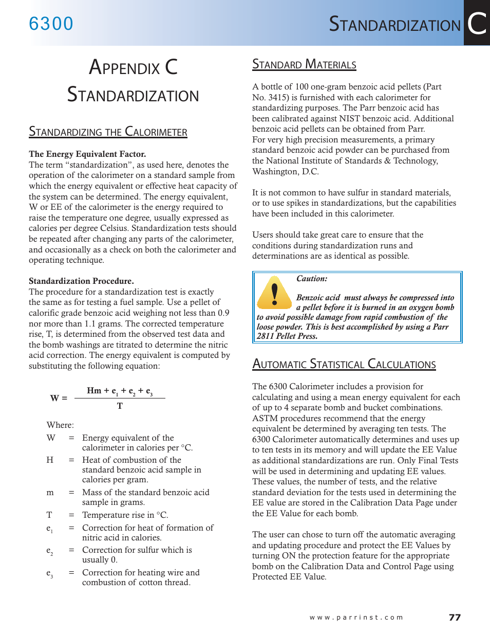 Ppendix, Tandardization | Parr Instrument 6300 User Manual | Page 77 / 130