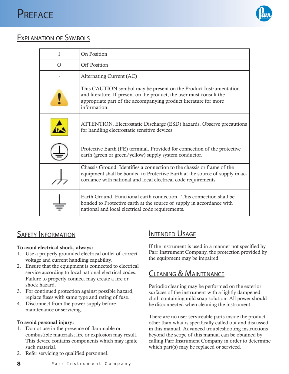 Reface | Parr Instrument 6300 User Manual | Page 8 / 130