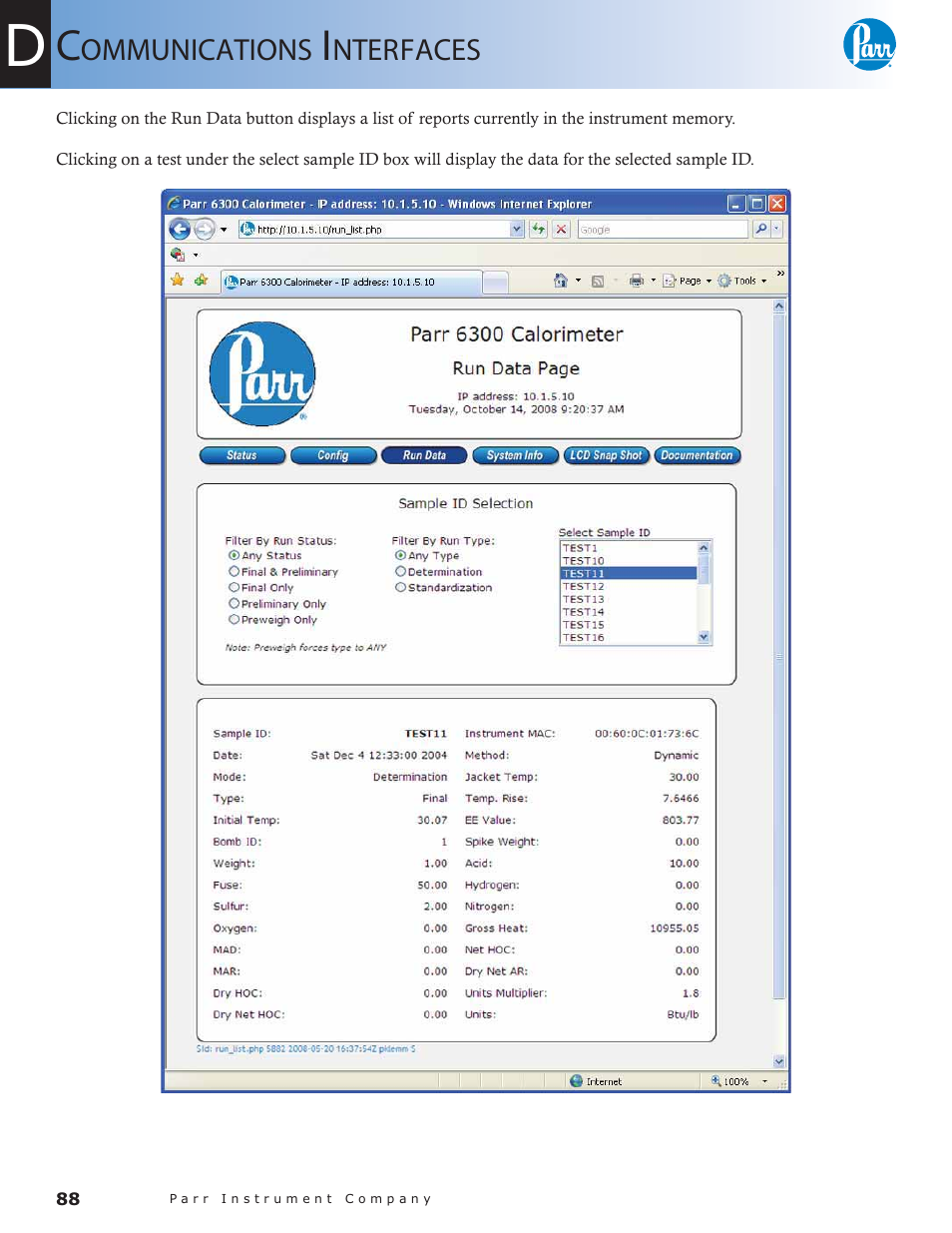 Parr Instrument 6300 User Manual | Page 88 / 130