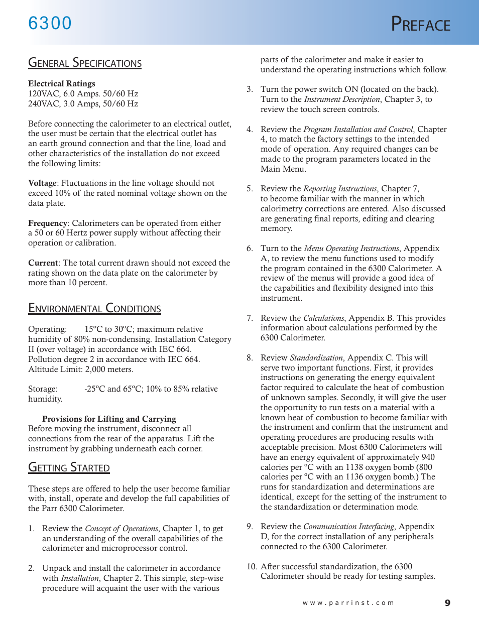 Hapter, Oncept, Peration | Reface | Parr Instrument 6300 User Manual | Page 9 / 130