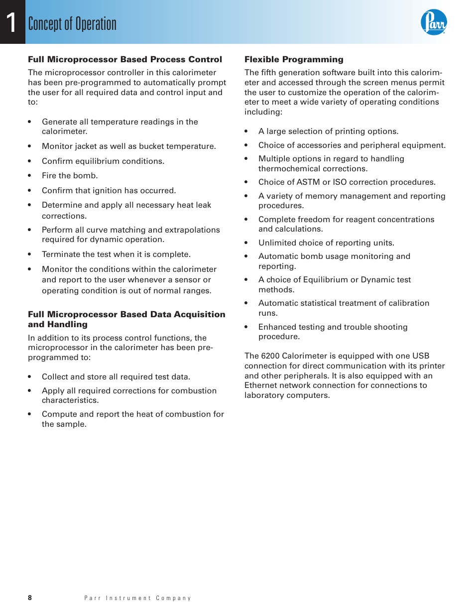 Full microprocessor based process control, Flexible programming, Concept of operation | Parr Instrument 6200 User Manual | Page 10 / 88