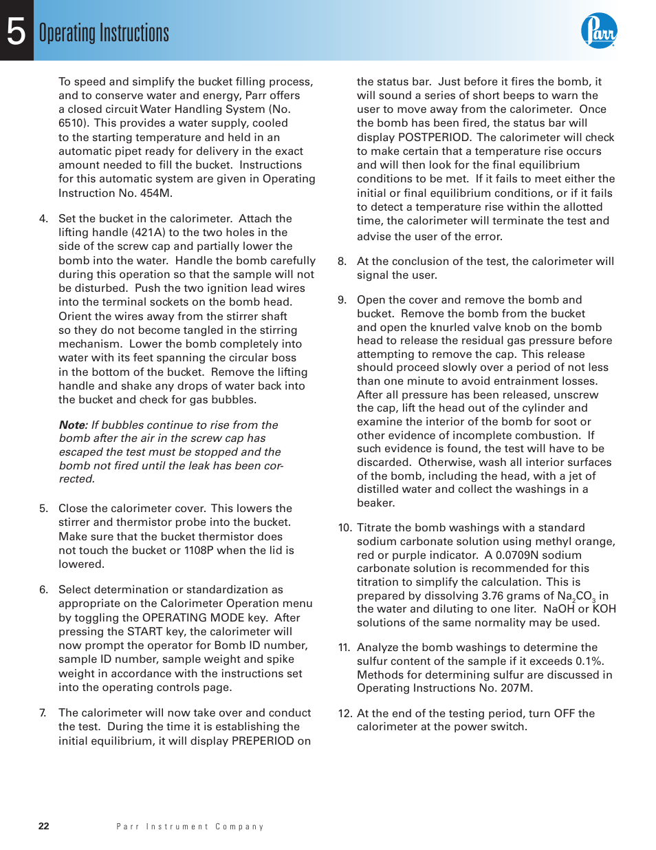 Operating instructions | Parr Instrument 6200 User Manual | Page 24 / 88