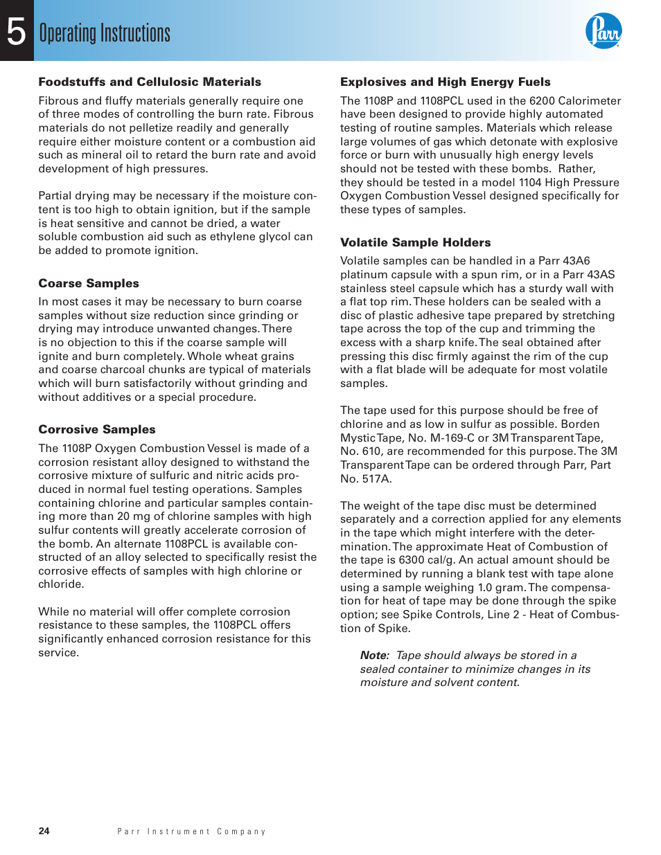 Foodstuffs and cellulosic materials, Coarse samples, Corrosive samples | Explosives and high energy fuels, Volatile sample holders, Operating instructions | Parr Instrument 6200 User Manual | Page 26 / 88