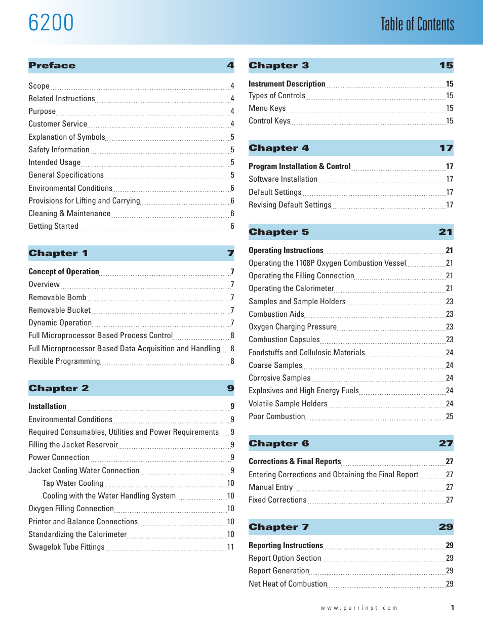 Parr Instrument 6200 User Manual | Page 3 / 88