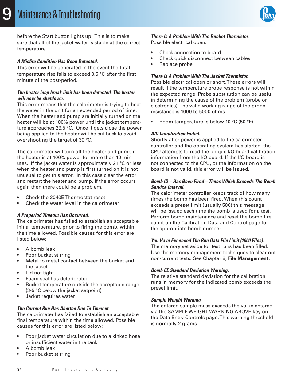 Maintenance & troubleshooting | Parr Instrument 6200 User Manual | Page 36 / 88