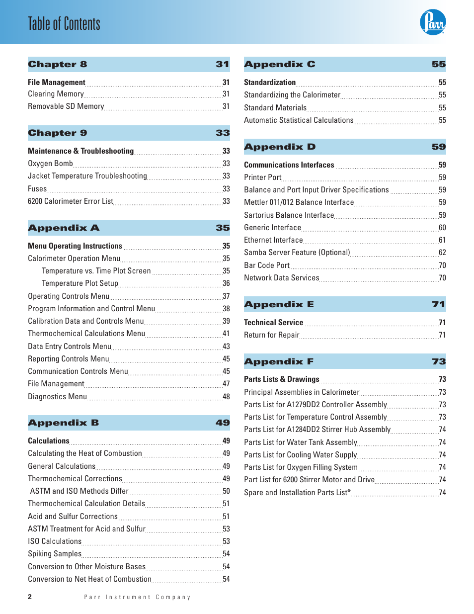 Parr Instrument 6200 User Manual | Page 4 / 88
