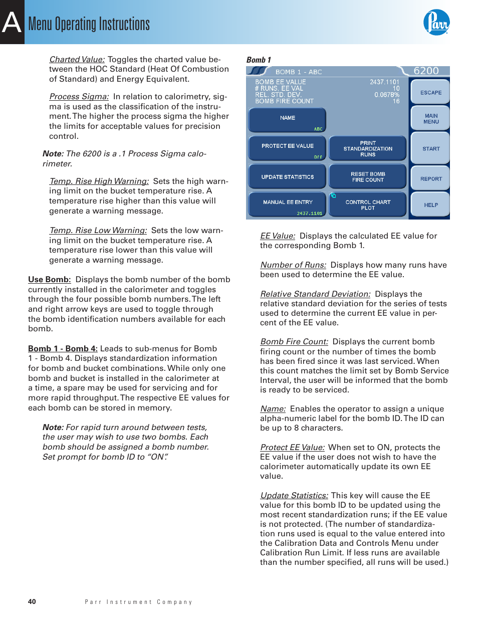 Menu operating instructions | Parr Instrument 6200 User Manual | Page 42 / 88