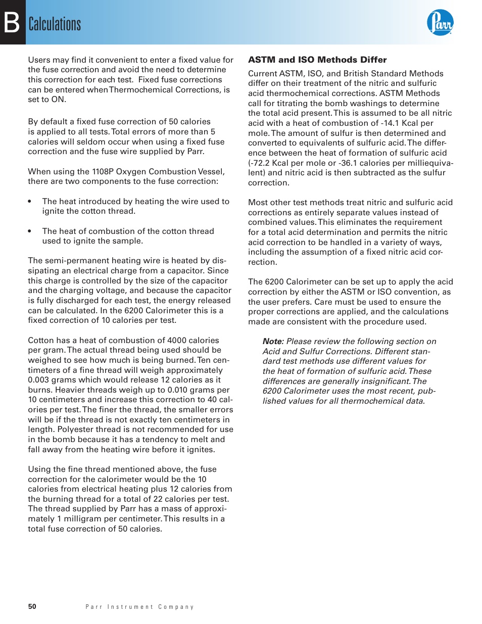 Astm and iso methods differ, Calculations | Parr Instrument 6200 User Manual | Page 52 / 88