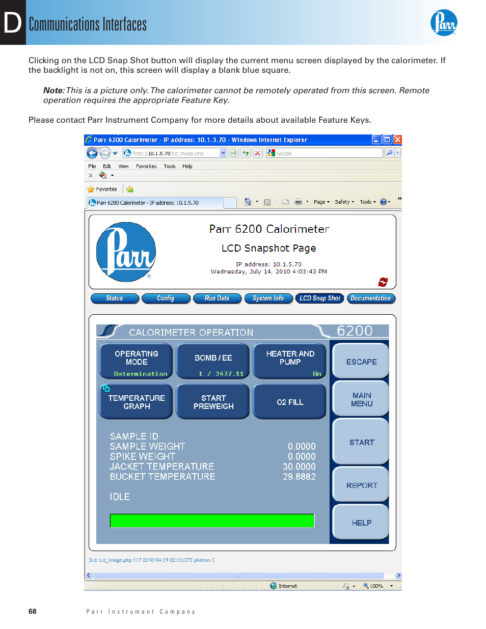 Communications interfaces | Parr Instrument 6200 User Manual | Page 70 / 88