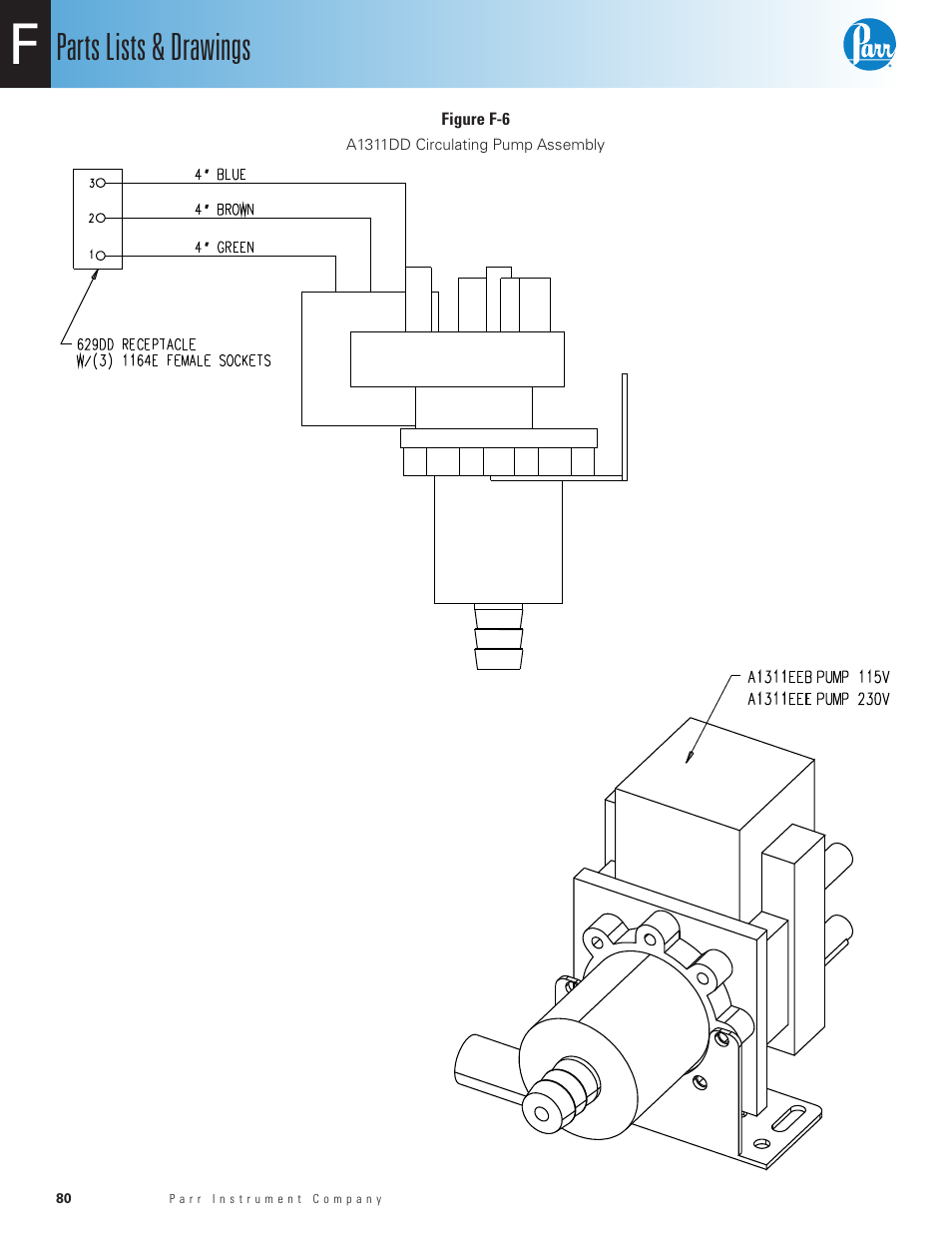 Figure f-6, A1311dd circulating pump assembly, Parts lists & drawings | Parr Instrument 6200 User Manual | Page 82 / 88