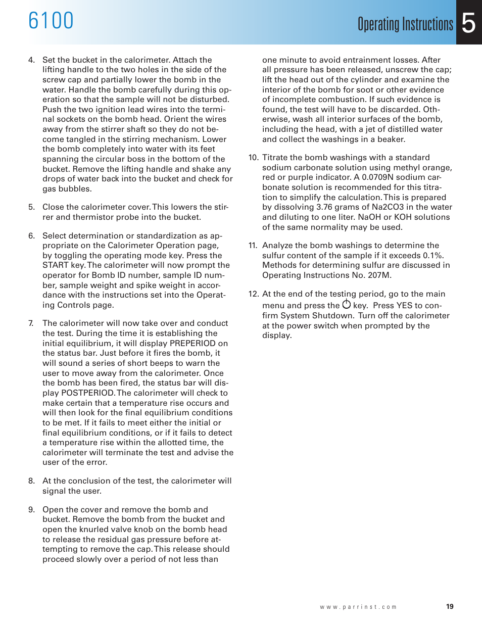 Operating instructions | Parr Instrument 6100 User Manual | Page 21 / 82