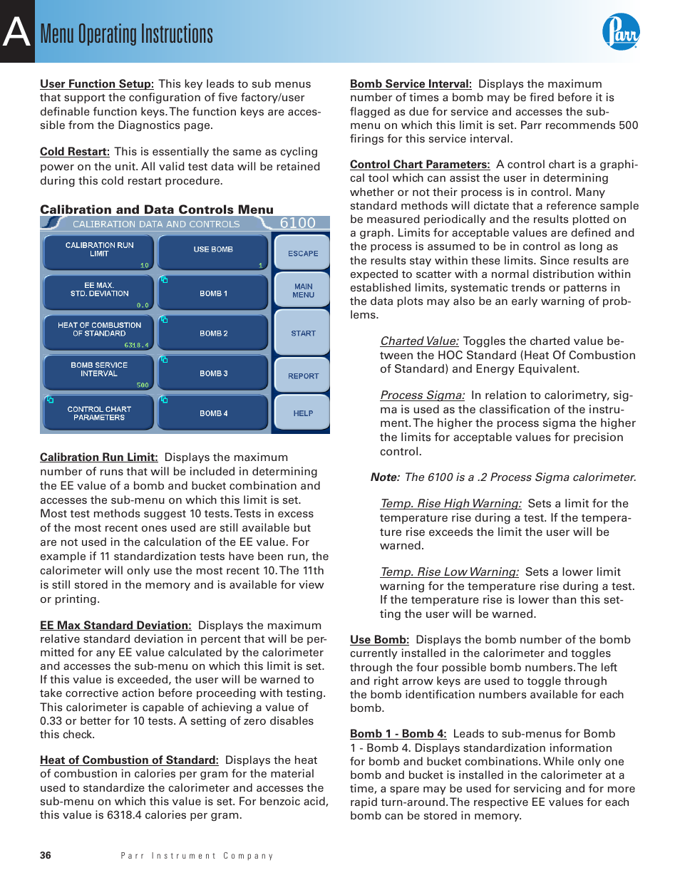 Menu operating instructions | Parr Instrument 6100 User Manual | Page 38 / 82