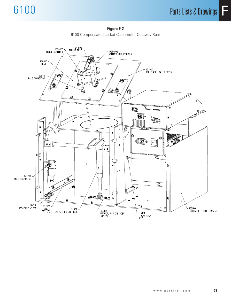 6100 compensated jacket calorimeter cutaway rear, Parts lists & drawings | Parr Instrument 6100 User Manual | Page 75 / 82