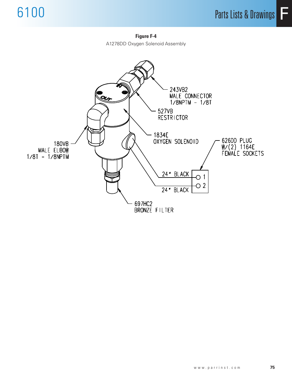 A1278dd oxygen solenoid assembly, Parts lists & drawings | Parr Instrument 6100 User Manual | Page 77 / 82