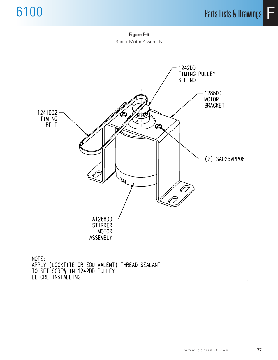 Stirrer motor assembly, Parts lists & drawings | Parr Instrument 6100 User Manual | Page 79 / 82