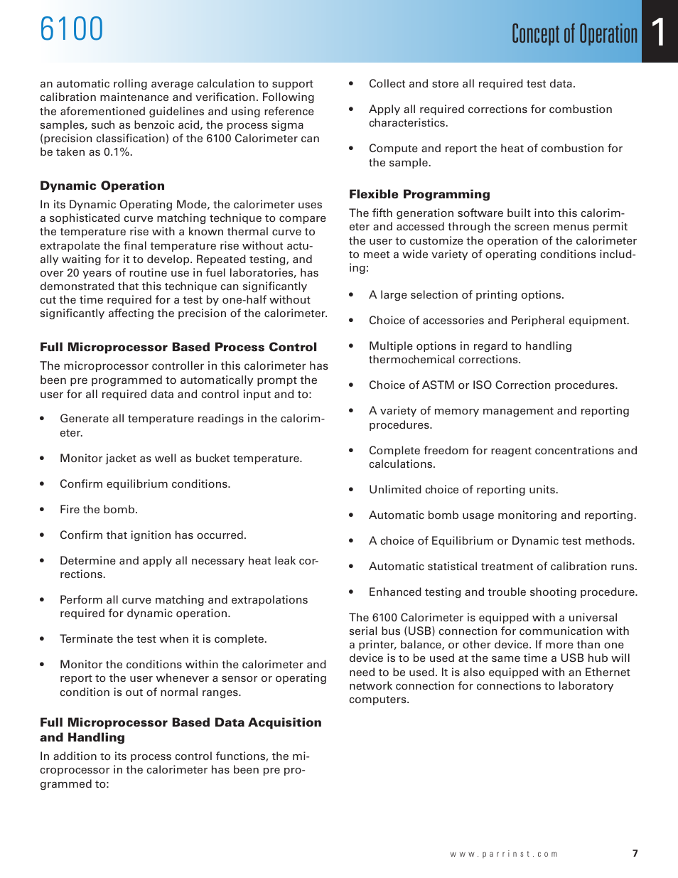 Dynamic operation, Full microprocessor based process control, Flexible programming | Concept of operation | Parr Instrument 6100 User Manual | Page 9 / 82