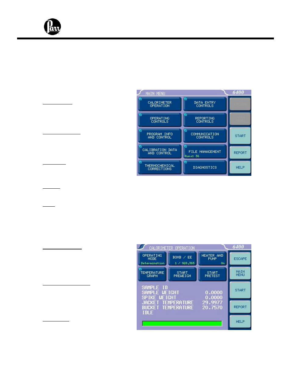 Menu descriptions | Parr Instrument 6400 User Manual | Page 33 / 103