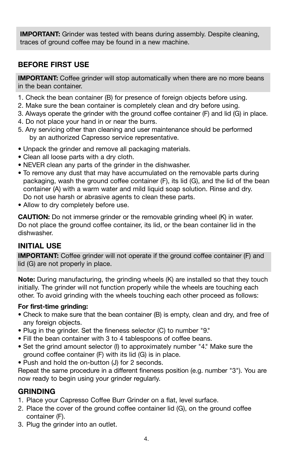 Capresso Coffee Burr Grinder 559 User Manual | Page 4 / 6