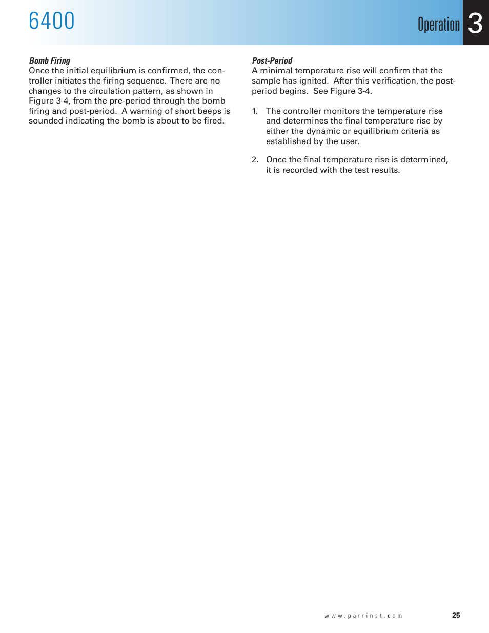 Bomb firing, Post-period, Operation | Parr Instrument 6400 User Manual | Page 27 / 110