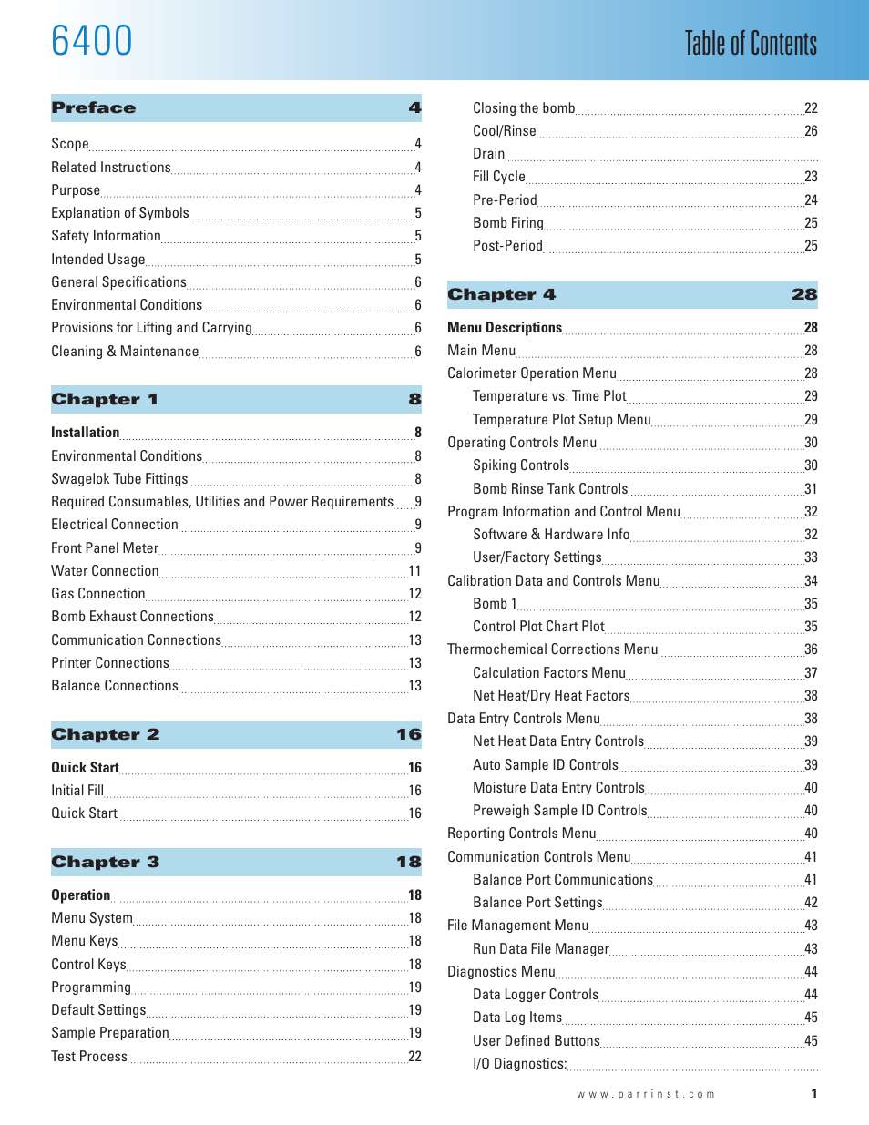 Parr Instrument 6400 User Manual | Page 3 / 110