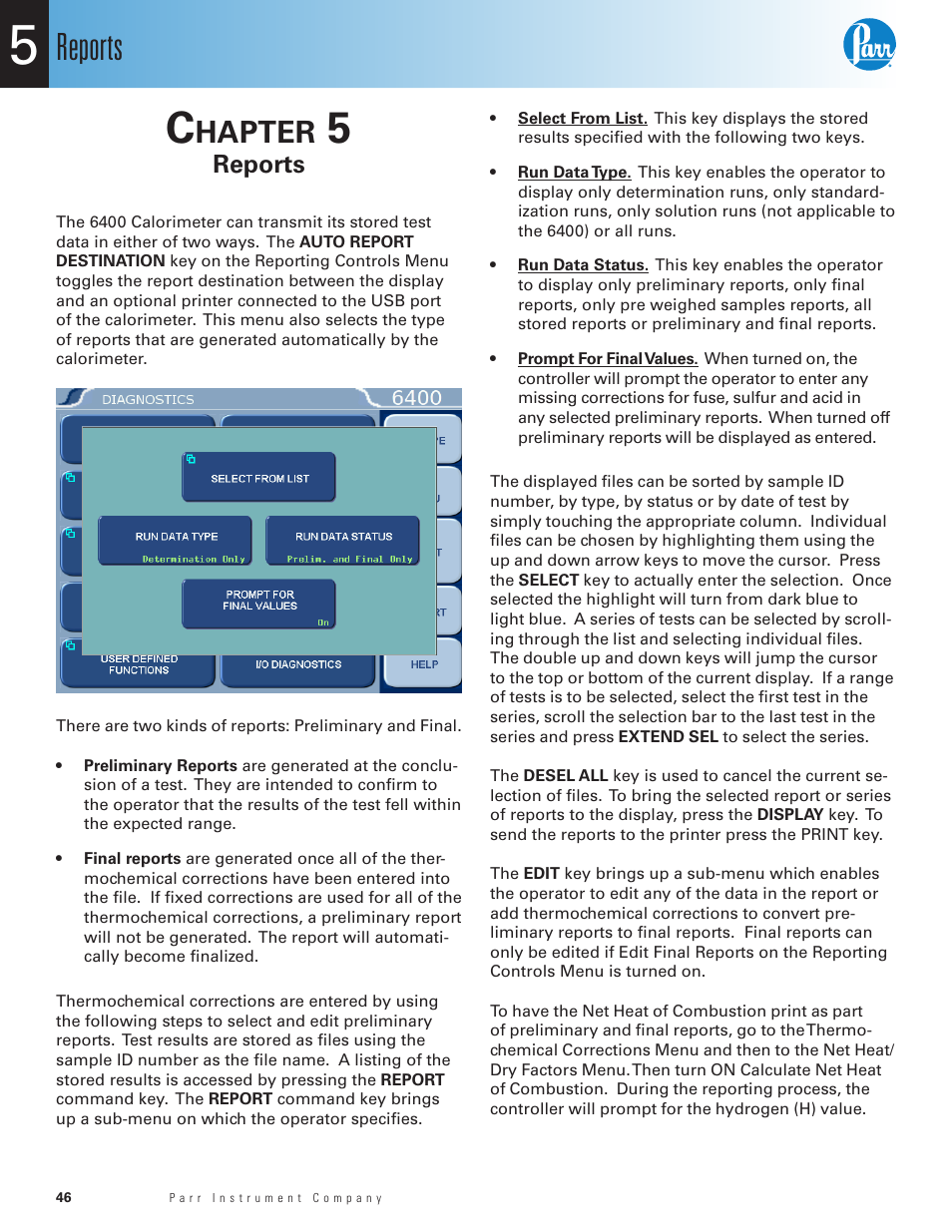 Chapter 5, Reports, Chapter 5 46 | Hapter | Parr Instrument 6400 User Manual | Page 48 / 110