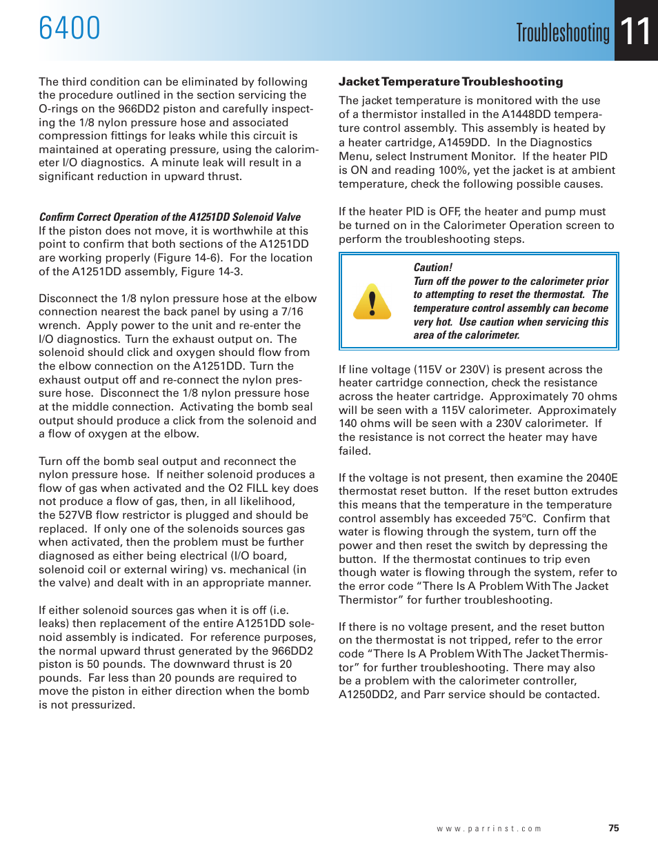 Jacket temperature troubleshooting, Troubleshooting | Parr Instrument 6400 User Manual | Page 77 / 110