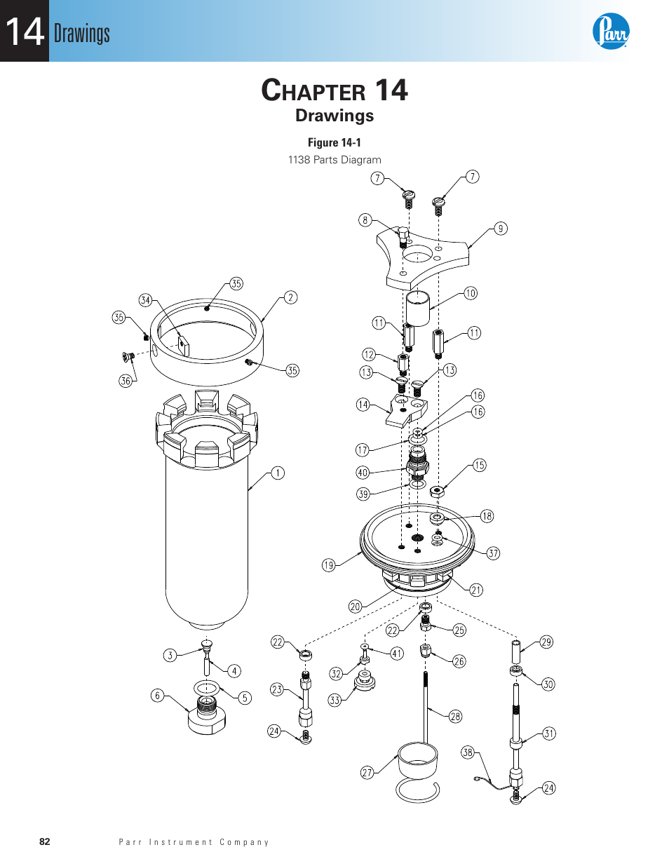 Chapter 14, Drawings, Figure 14-1 | 1138 parts diagram, Chapter 14 82 | Parr Instrument 6400 User Manual | Page 84 / 110