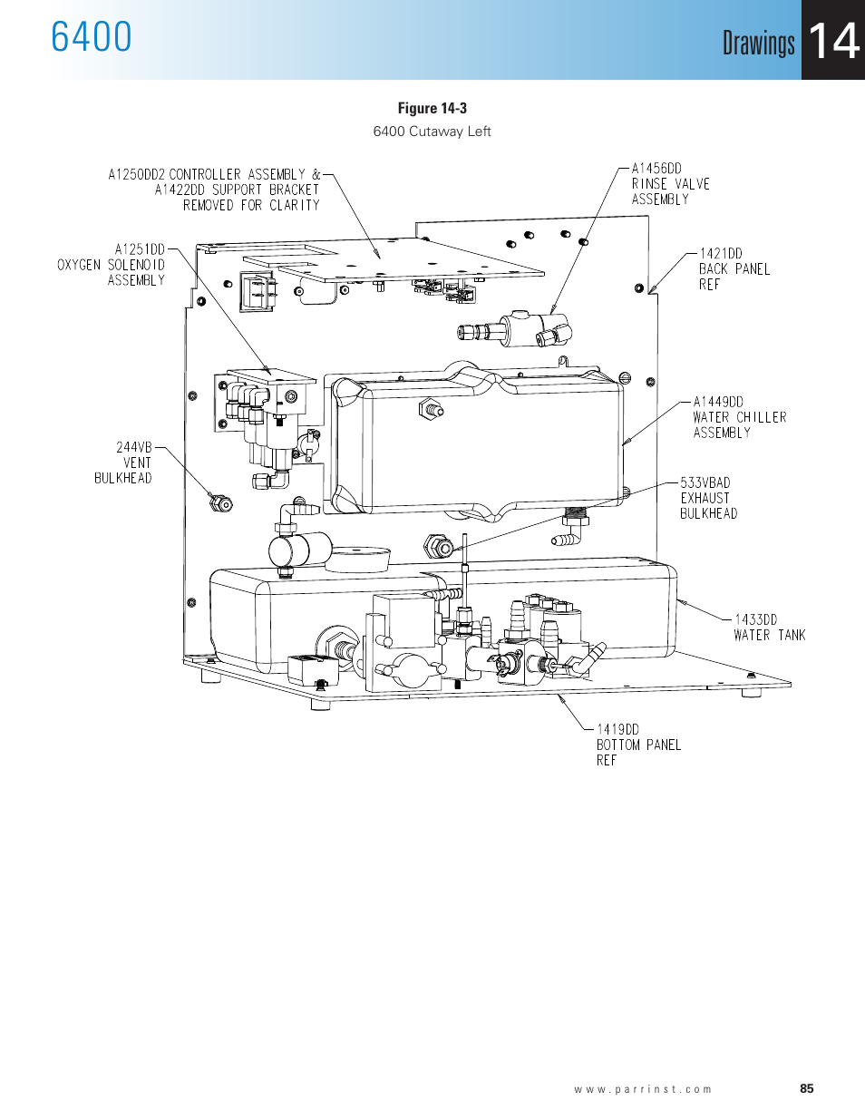 Figure 14-3, 6400 cutaway left, Drawings | Parr Instrument 6400 User Manual | Page 87 / 110