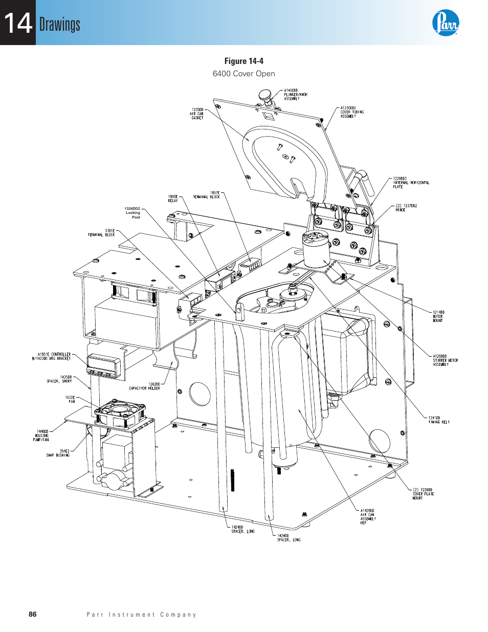 Figure 14-4, 6400 cover open, Drawings | Parr Instrument 6400 User Manual | Page 88 / 110