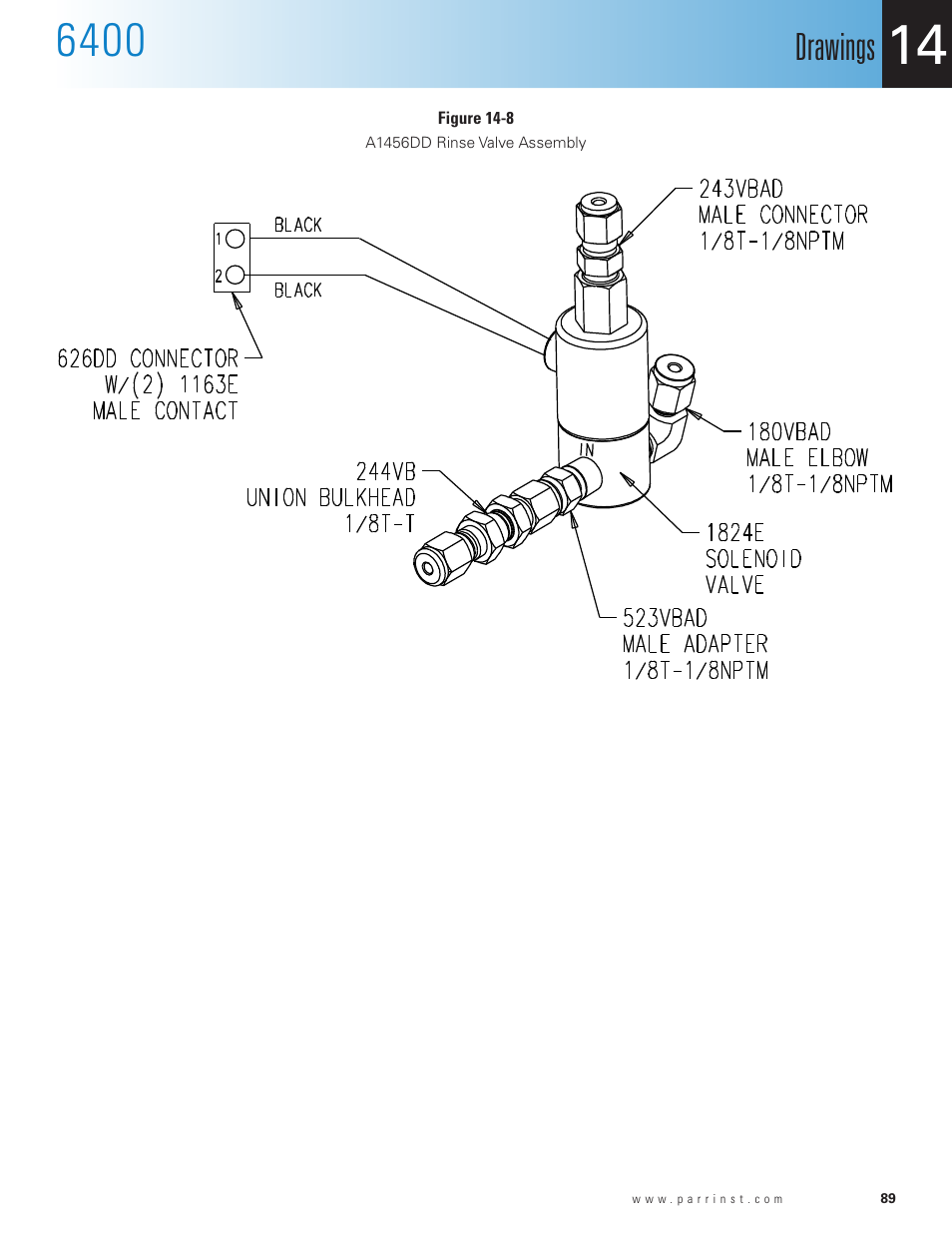 Figure 14-8, A1456dd rinse valve assembly, Drawings | Parr Instrument 6400 User Manual | Page 91 / 110