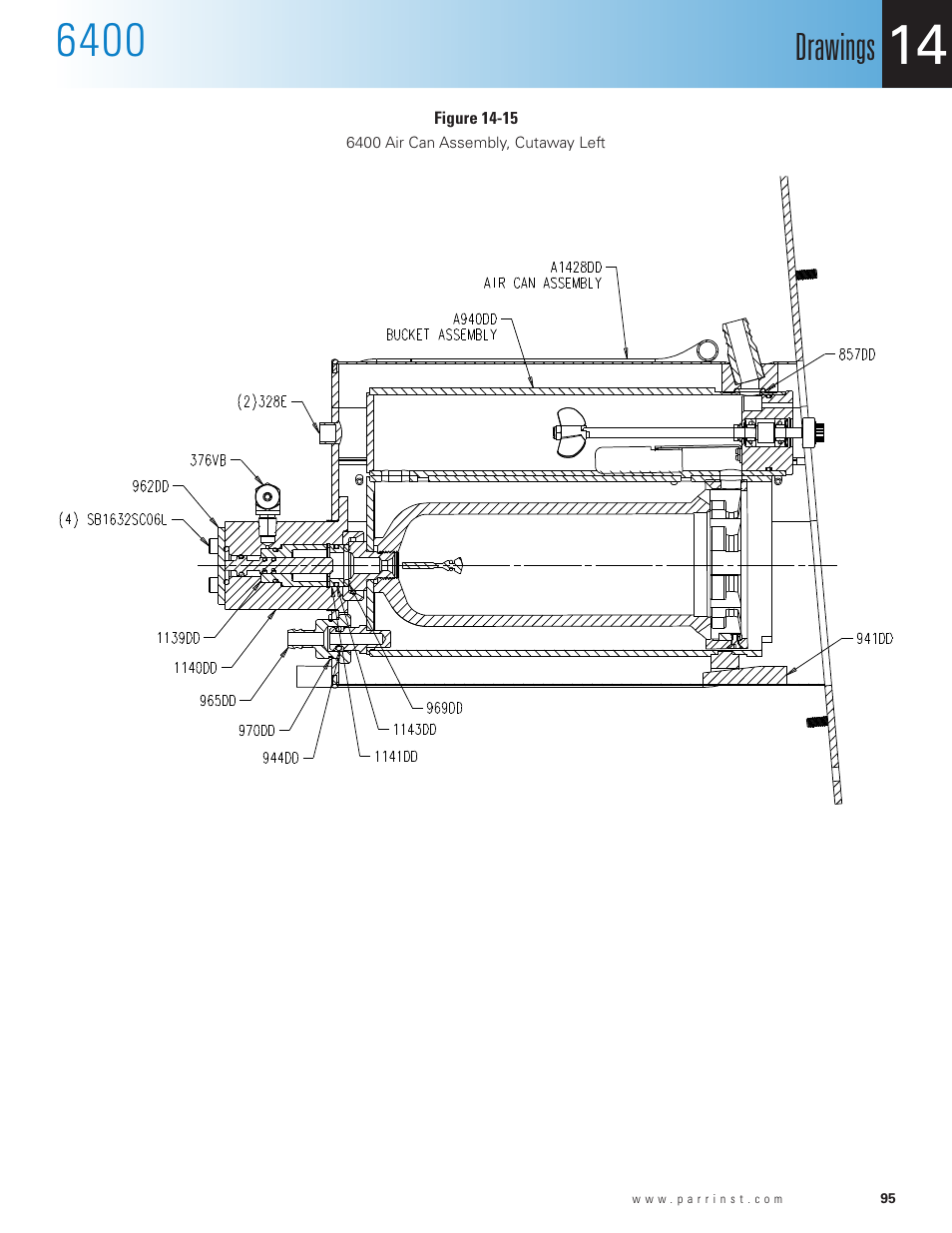 Figure 14-15, 6400 air can assembly, cutaway left, Drawings | Parr Instrument 6400 User Manual | Page 97 / 110