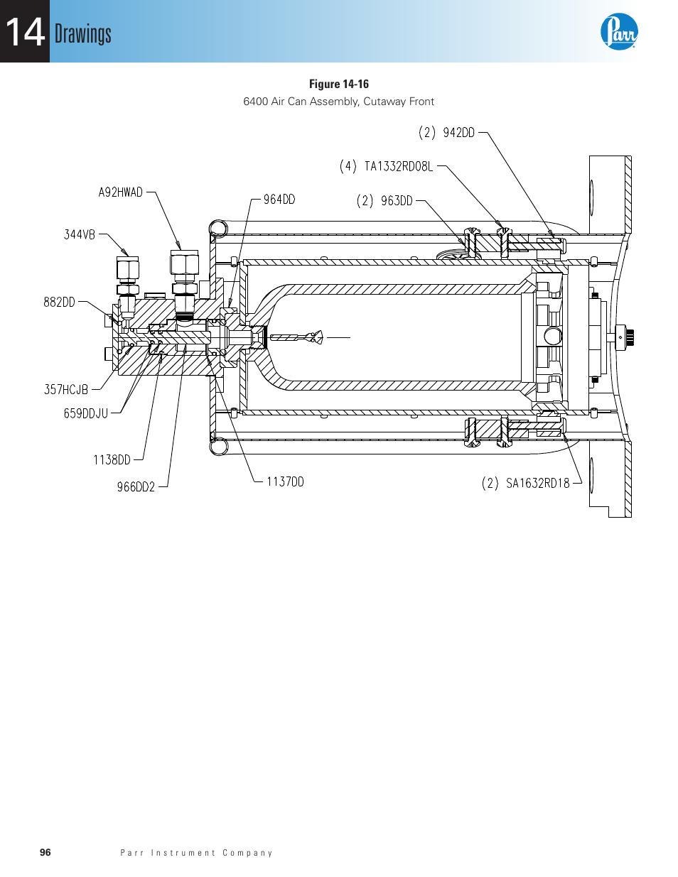 Figure 14-16, 6400 air can assembly, cutaway front, Drawings | Parr Instrument 6400 User Manual | Page 98 / 110