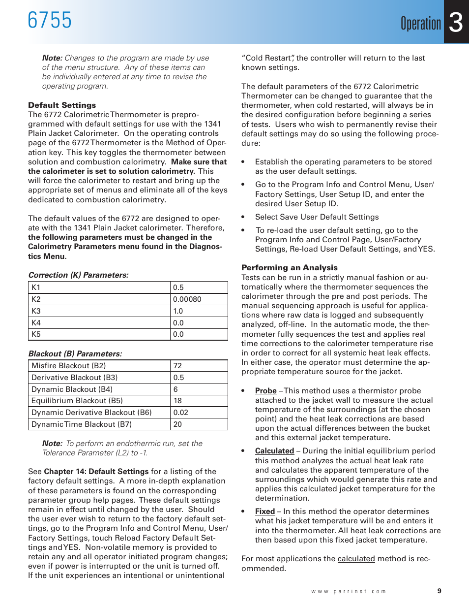 Operation | Parr Instrument 6755 User Manual | Page 11 / 52