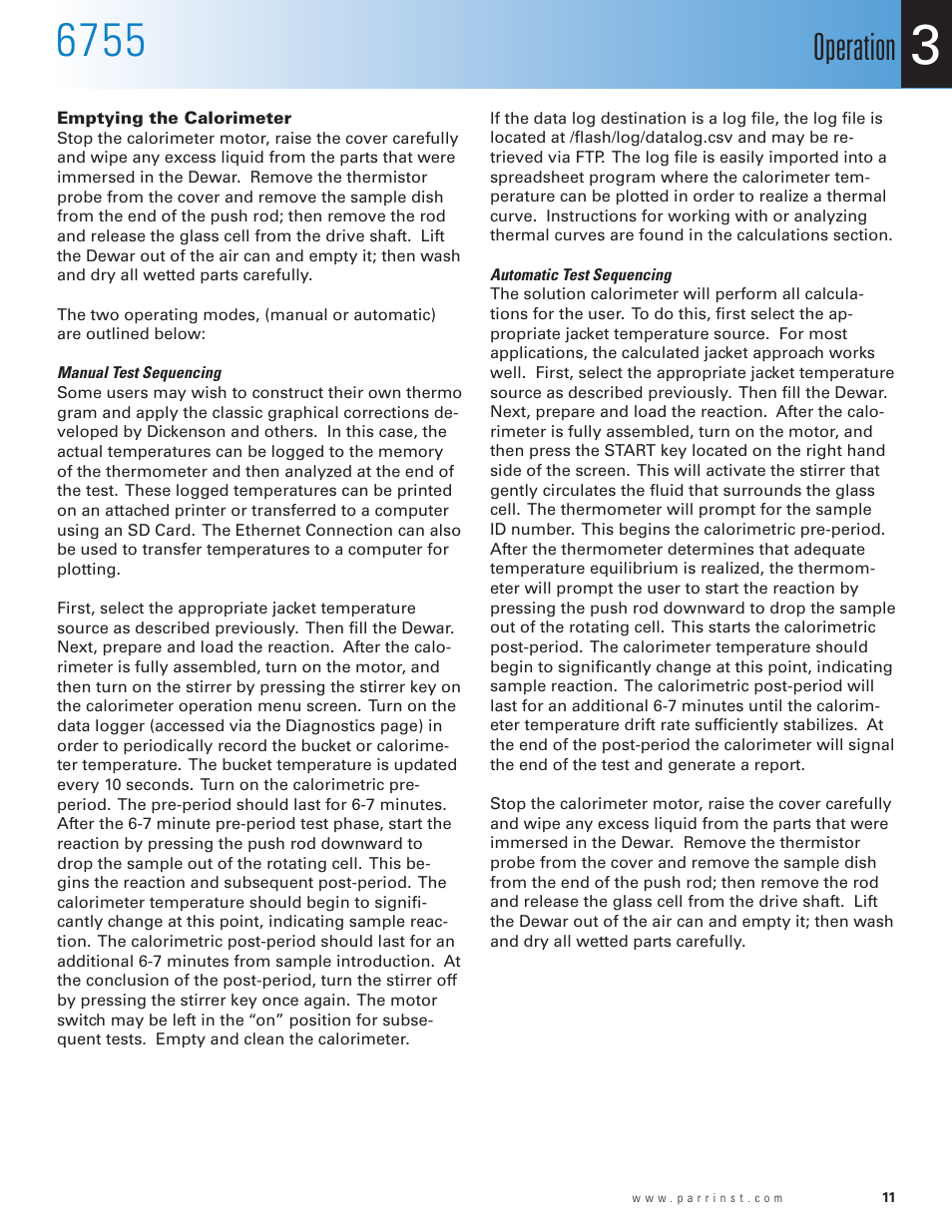 Operation | Parr Instrument 6755 User Manual | Page 13 / 52