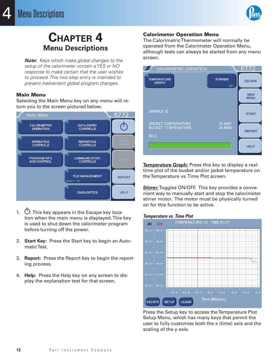 Menu descriptions, Hapter | Parr Instrument 6755 User Manual | Page 14 / 52