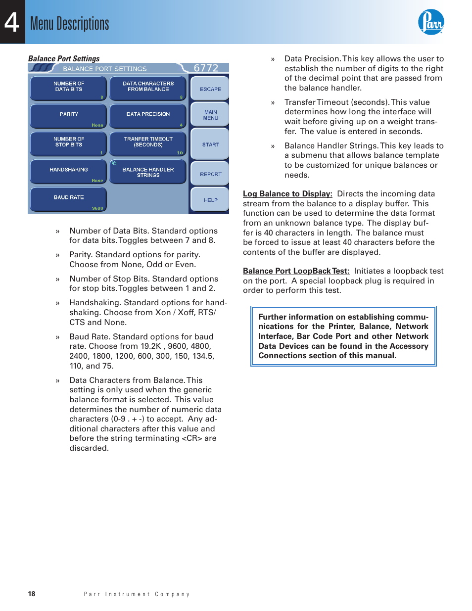 Menu descriptions | Parr Instrument 6755 User Manual | Page 20 / 52