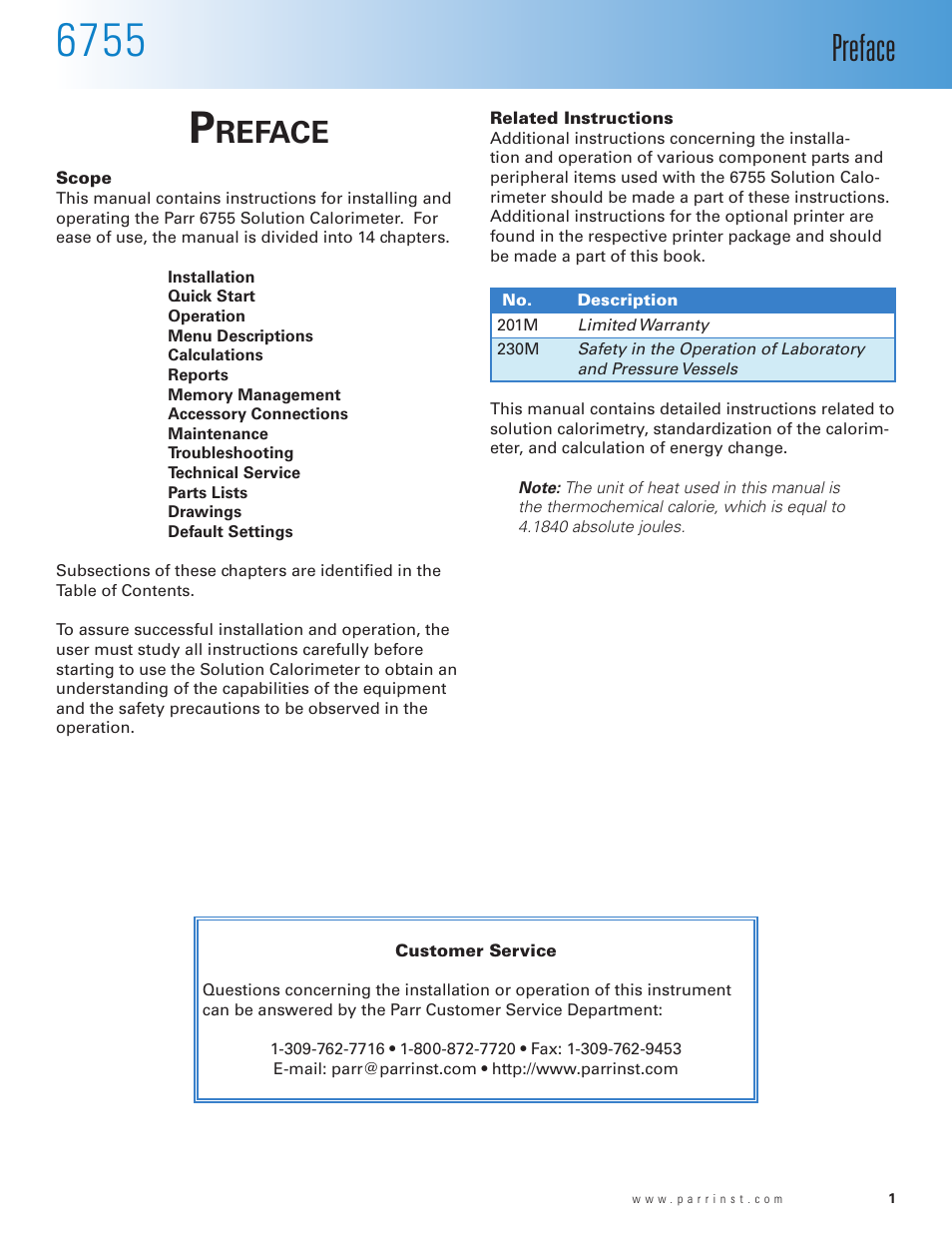 Preface, Reface | Parr Instrument 6755 User Manual | Page 3 / 52