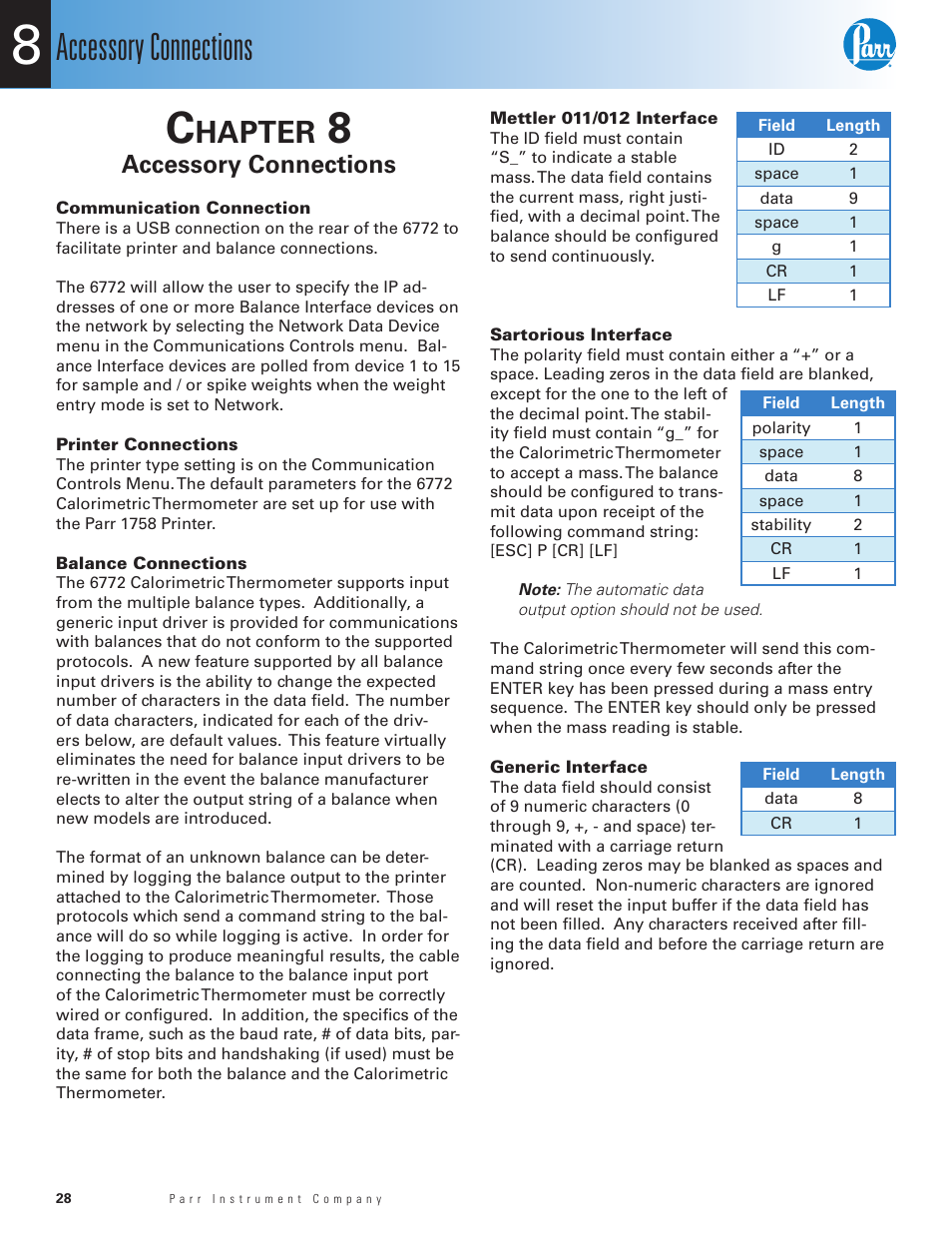 Accessory connections, Hapter | Parr Instrument 6755 User Manual | Page 30 / 52