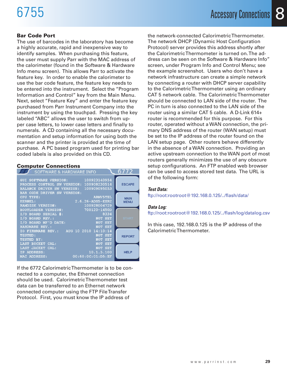 Accessory connections | Parr Instrument 6755 User Manual | Page 31 / 52