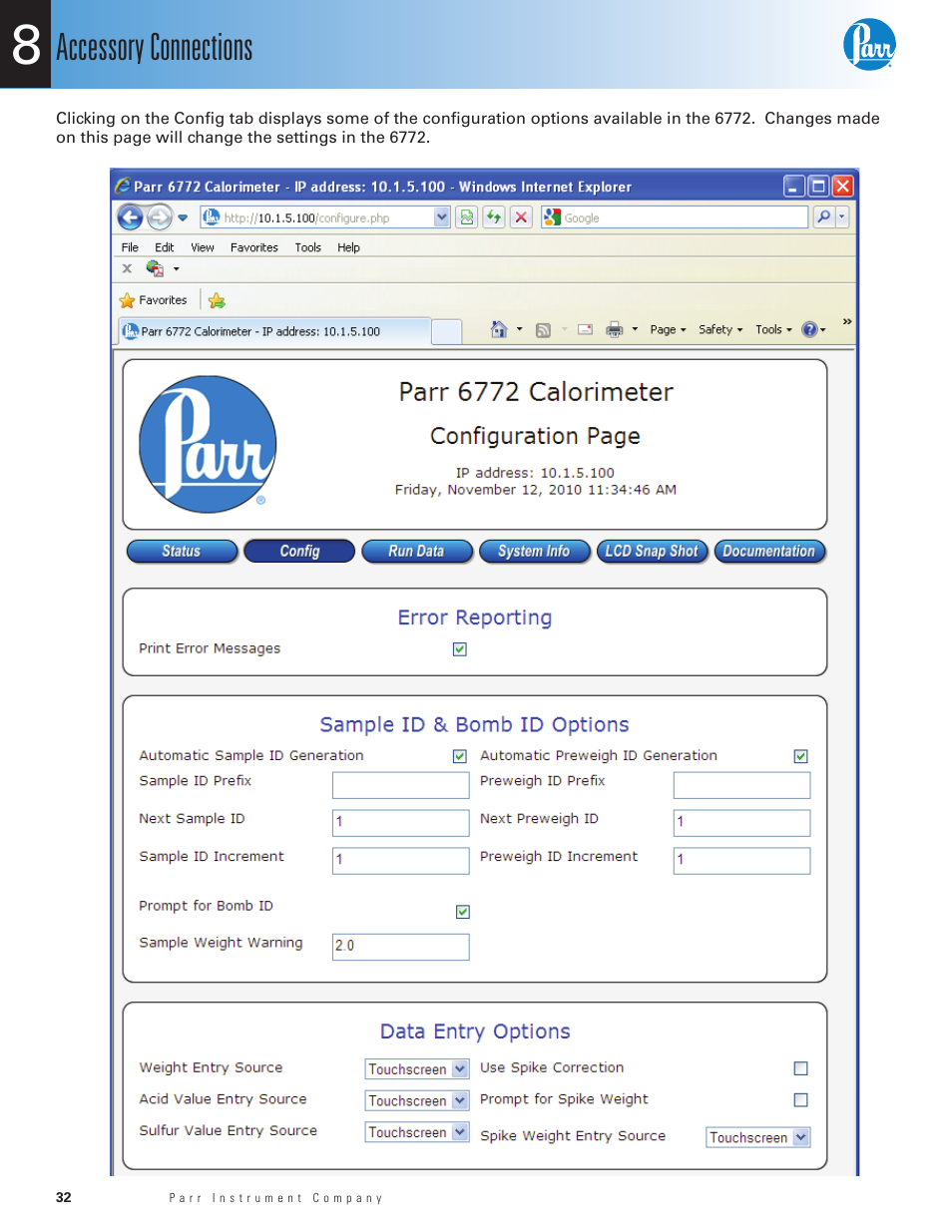 Accessory connections | Parr Instrument 6755 User Manual | Page 34 / 52
