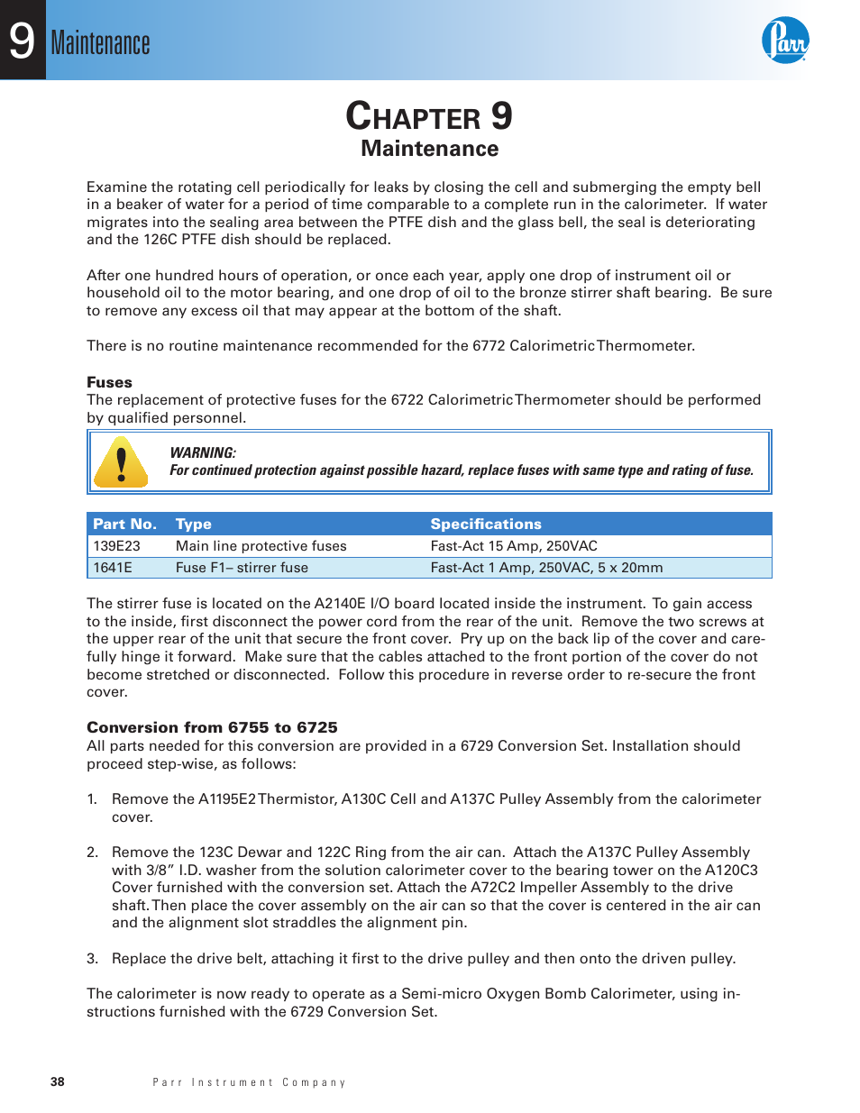 Maintenance, Hapter | Parr Instrument 6755 User Manual | Page 40 / 52