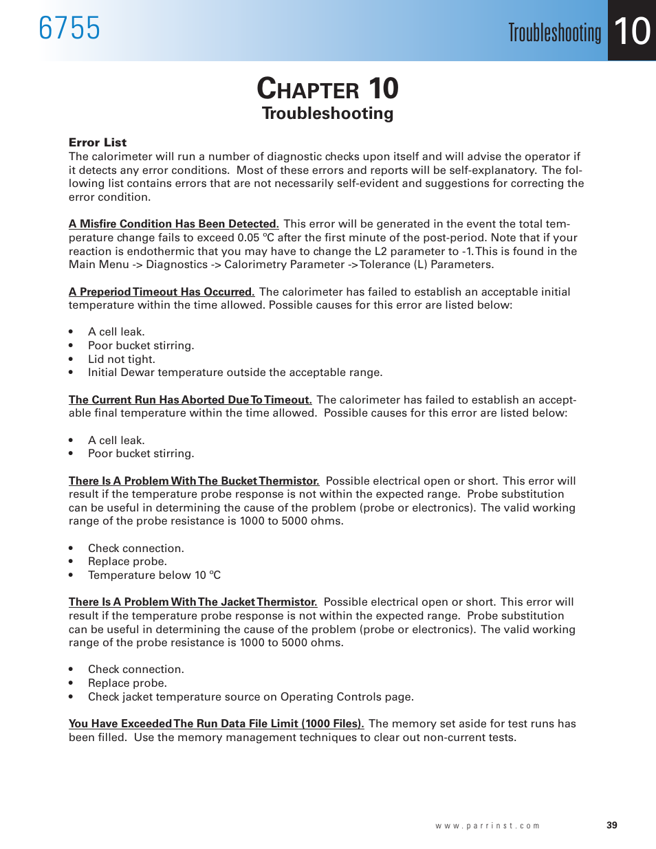 Troubleshooting, Hapter | Parr Instrument 6755 User Manual | Page 41 / 52