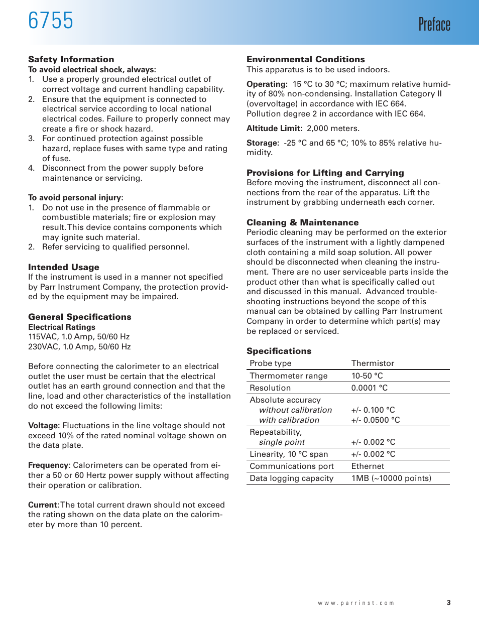 Preface | Parr Instrument 6755 User Manual | Page 5 / 52