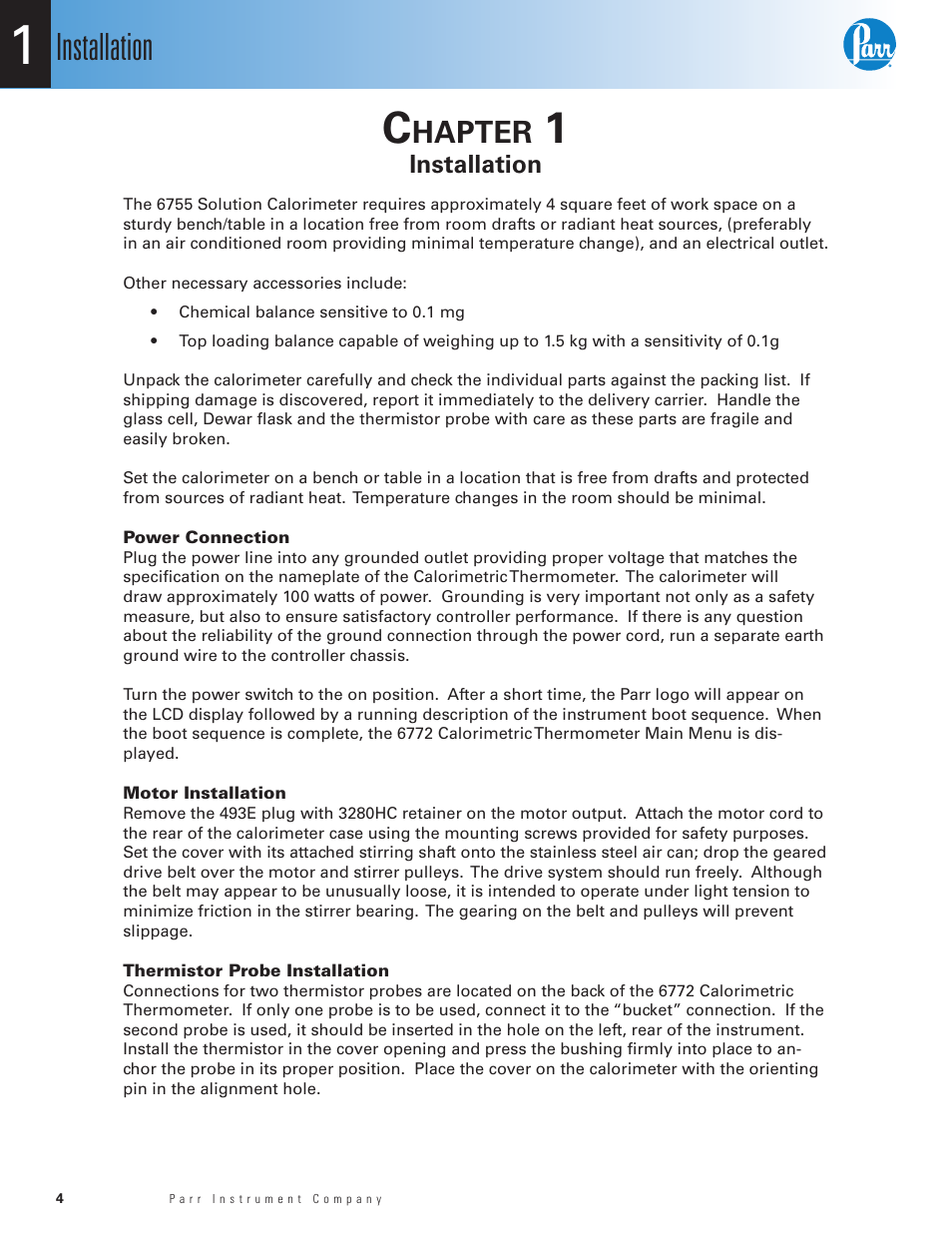 Installation, Hapter | Parr Instrument 6755 User Manual | Page 6 / 52