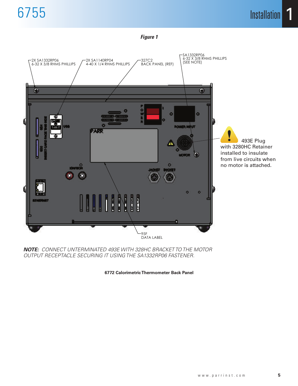 Installation, Back view | Parr Instrument 6755 User Manual | Page 7 / 52