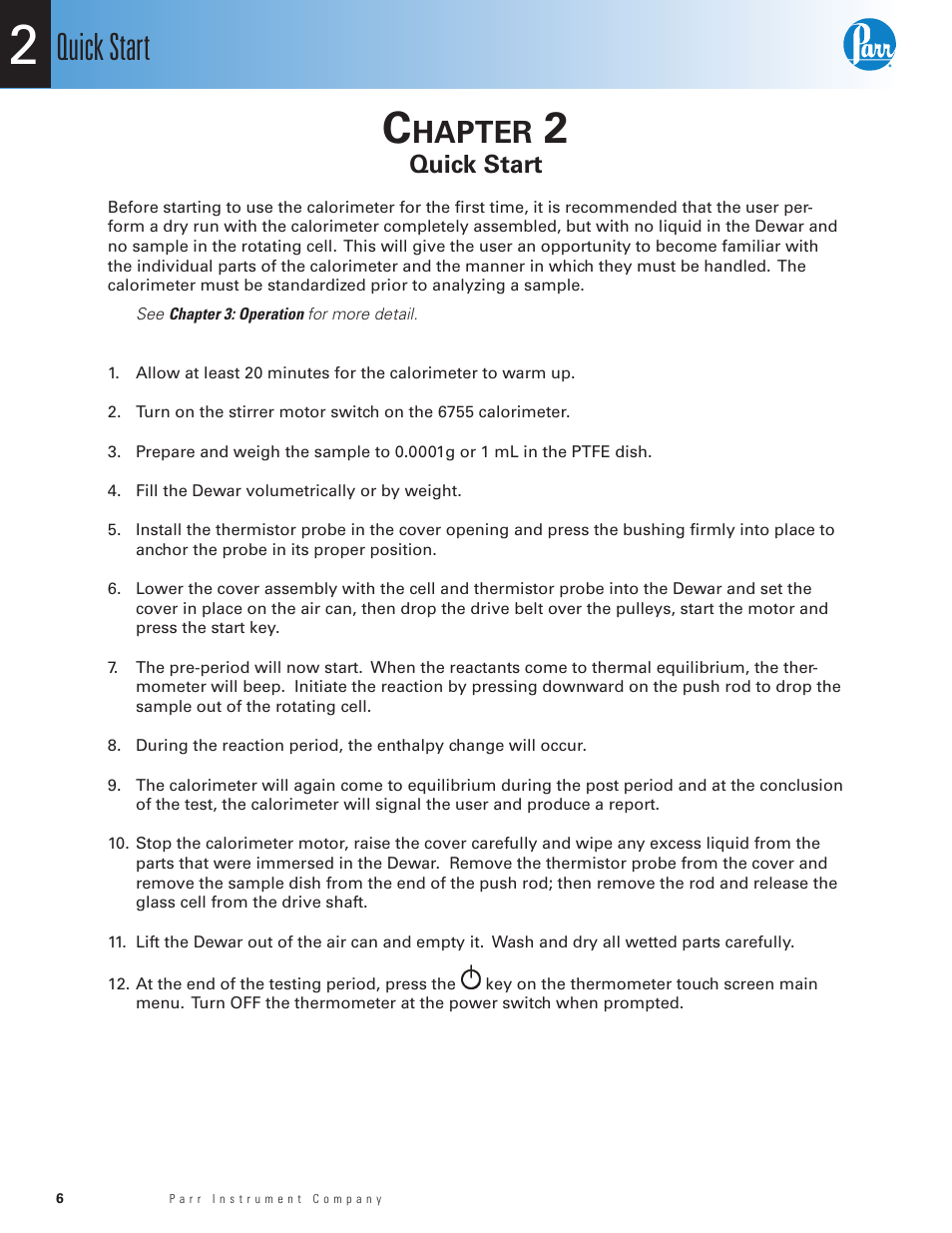 Quick start, Hapter | Parr Instrument 6755 User Manual | Page 8 / 52