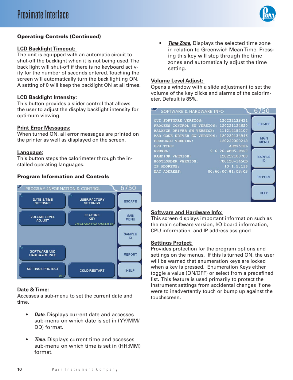 Proximate interface | Parr Instrument 6750 User Manual | Page 11 / 36